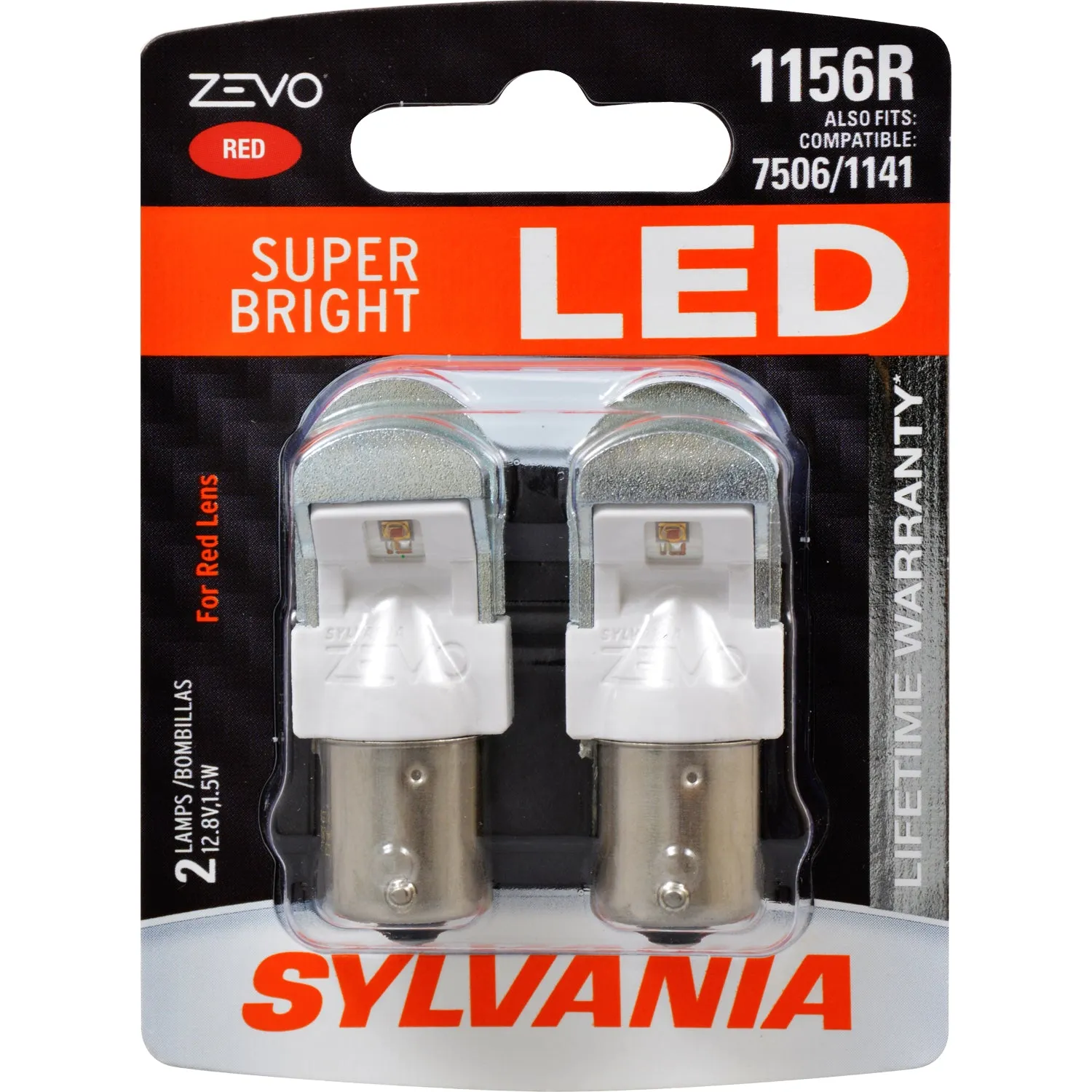 2-PK SYLVANIA ZEVO 1156 Red LED Automotive Bulb