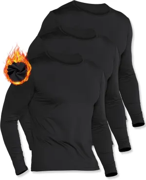 3 Pack Long Sleeve Thermal Shirts for Men Fleece Lined Soft Underwear Cold Weather Warm Base Layer Winter Pajama Tops