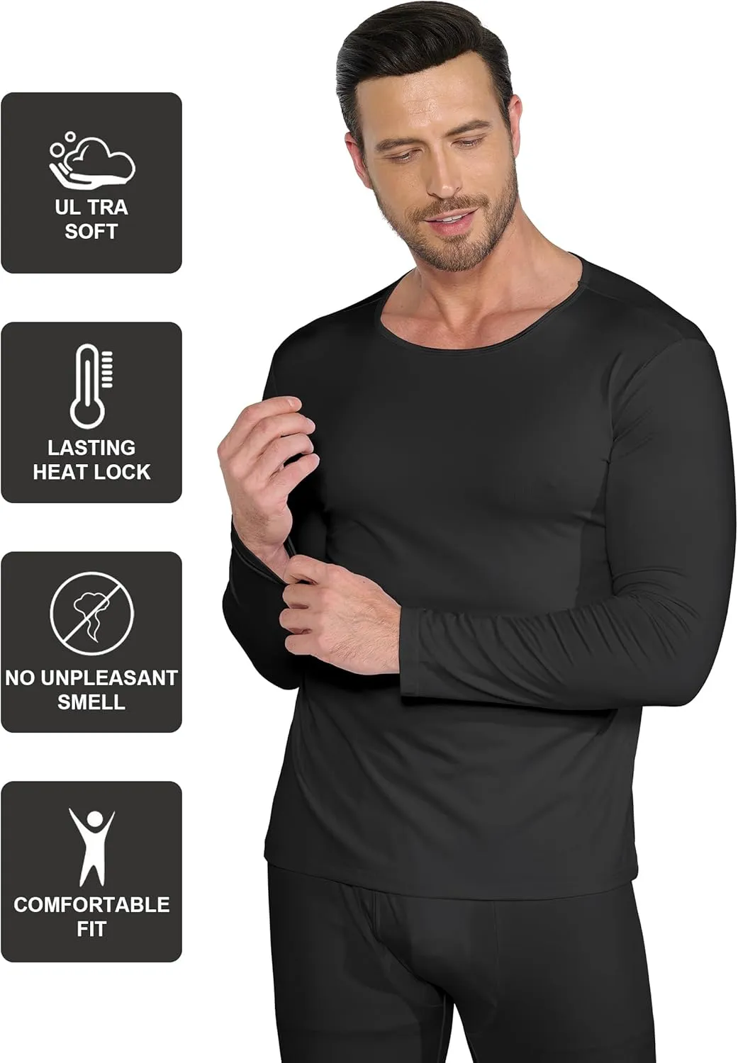 3 Pack Long Sleeve Thermal Shirts for Men Fleece Lined Soft Underwear Cold Weather Warm Base Layer Winter Pajama Tops
