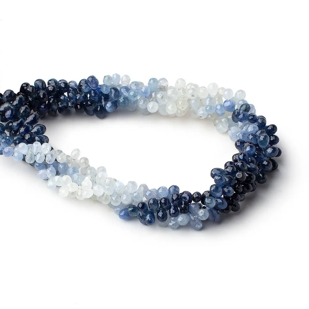3x2-5x3mm Blue and White Sapphire Faceted Tear Drop Beads 7.5 inch 140 pcs
