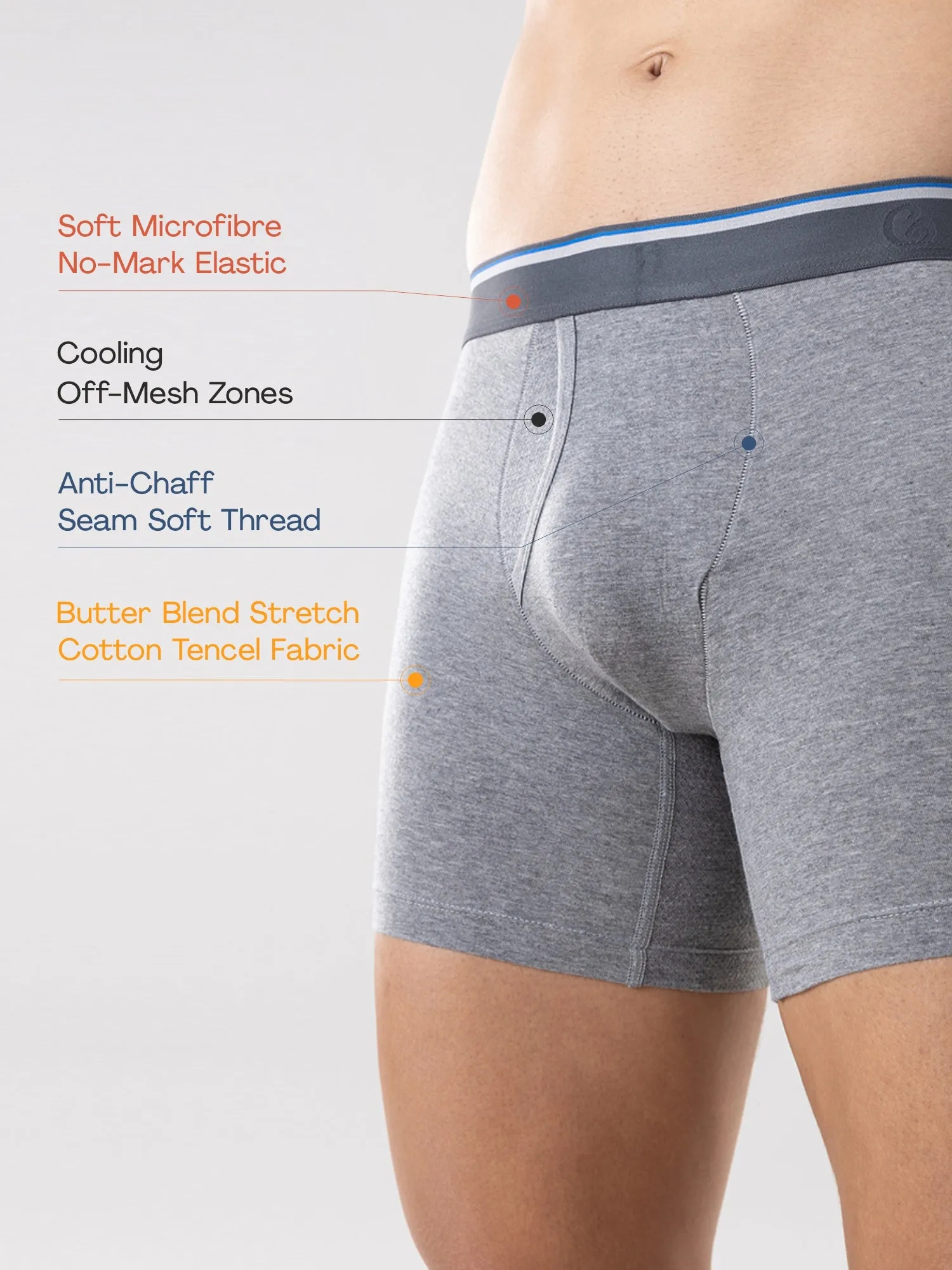 Anti Odor Cotton Tencel Cooling Boxer Brief - Grey Melange