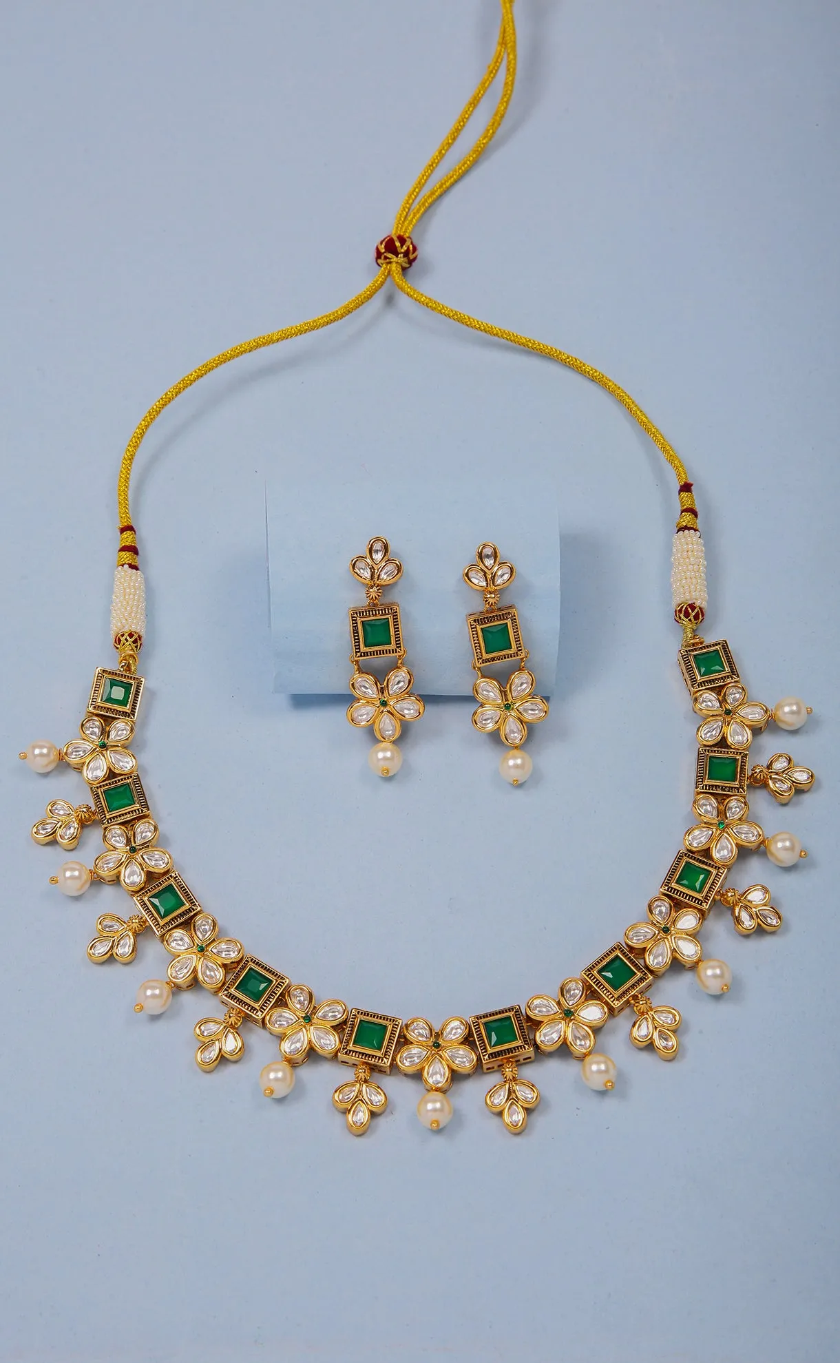 Beautiful Bridal Gold Plated Royal Kundan Necklace Set (D1103)