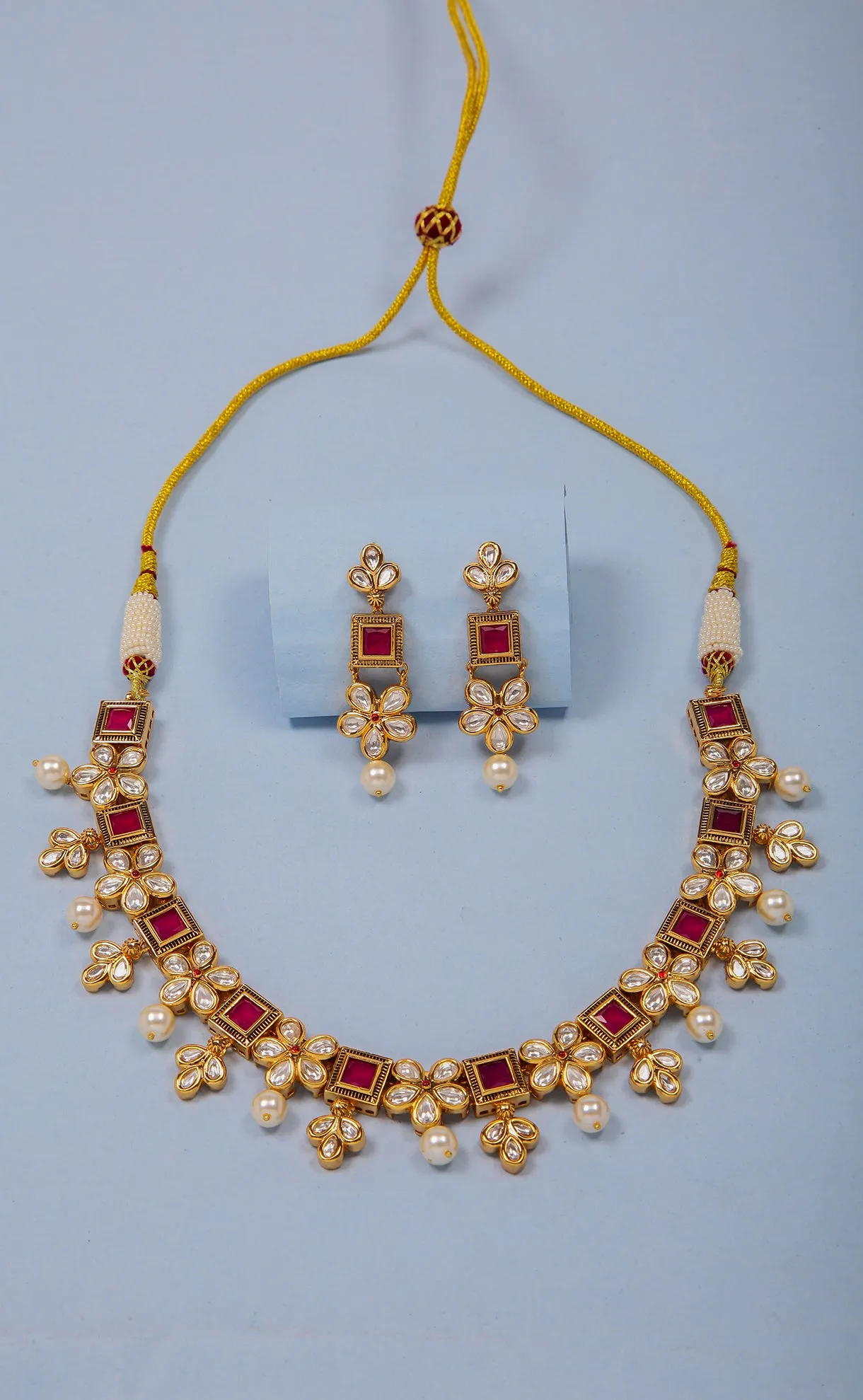 Beautiful Bridal Gold Plated Royal Kundan Necklace Set (D1103)
