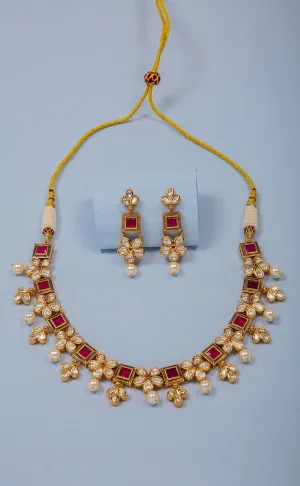 Beautiful Bridal Gold Plated Royal Kundan Necklace Set (D1103)