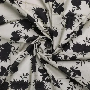 Black Floral Flower Digital Printed Fabric - Pure Cotton