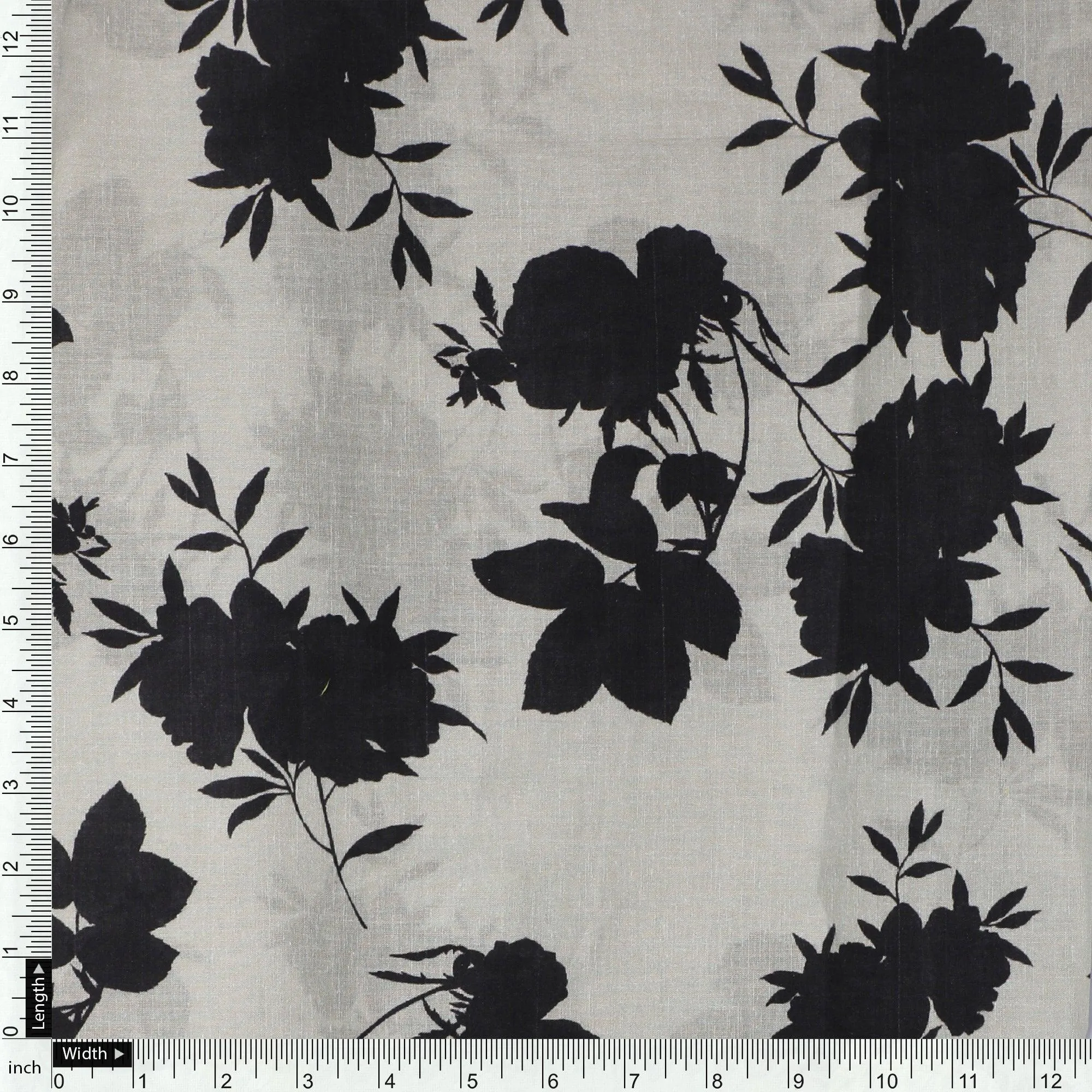 Black Floral Flower Digital Printed Fabric - Pure Cotton