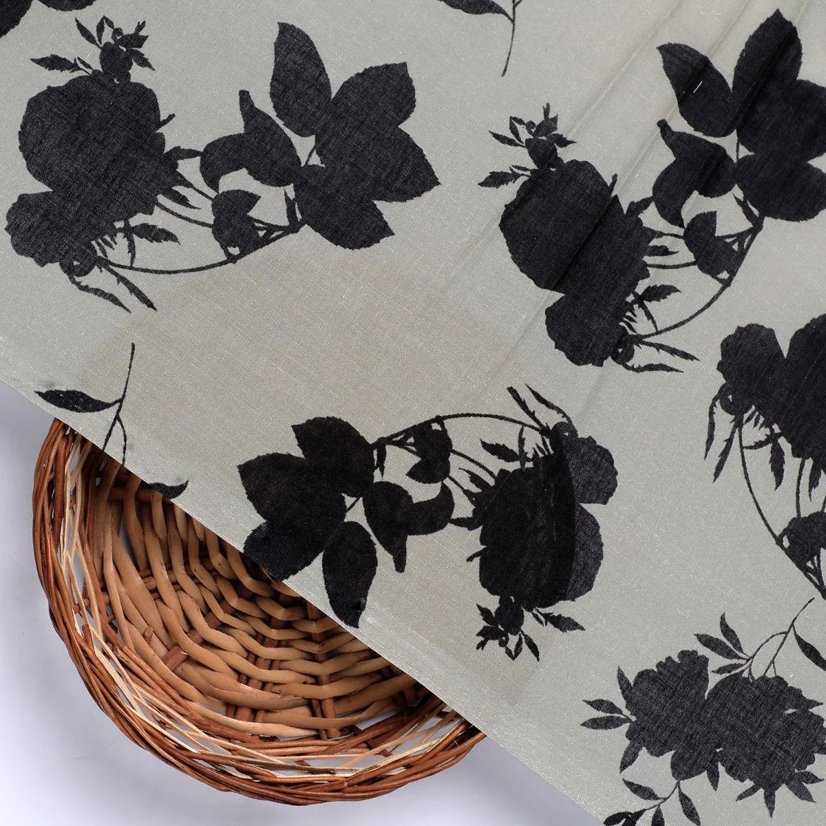 Black Floral Flower Digital Printed Fabric - Pure Cotton