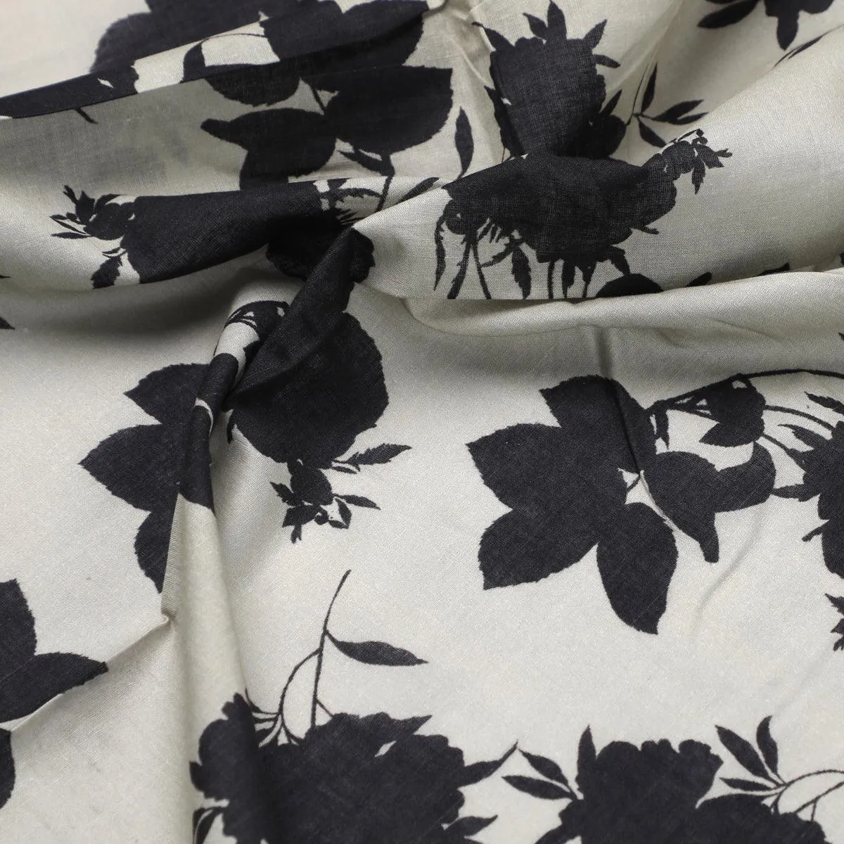Black Floral Flower Digital Printed Fabric - Pure Cotton