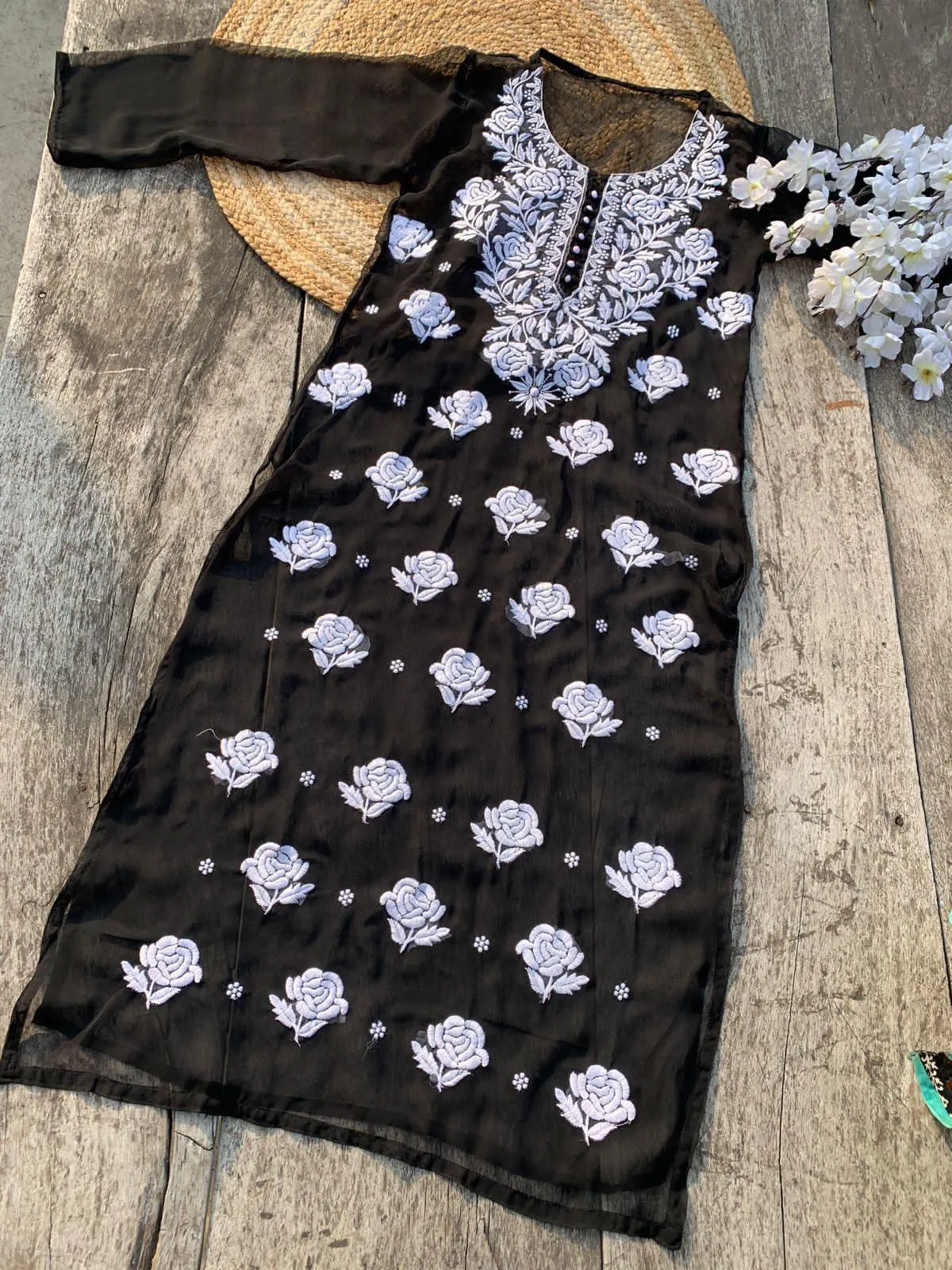 Black 🌹 Georgette Rose Keel Long Kurtis 🌹 Inner included