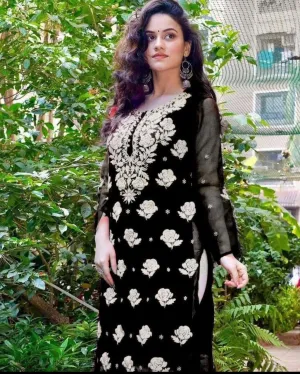 Black 🌹 Georgette Rose Keel Long Kurtis 🌹 Inner included