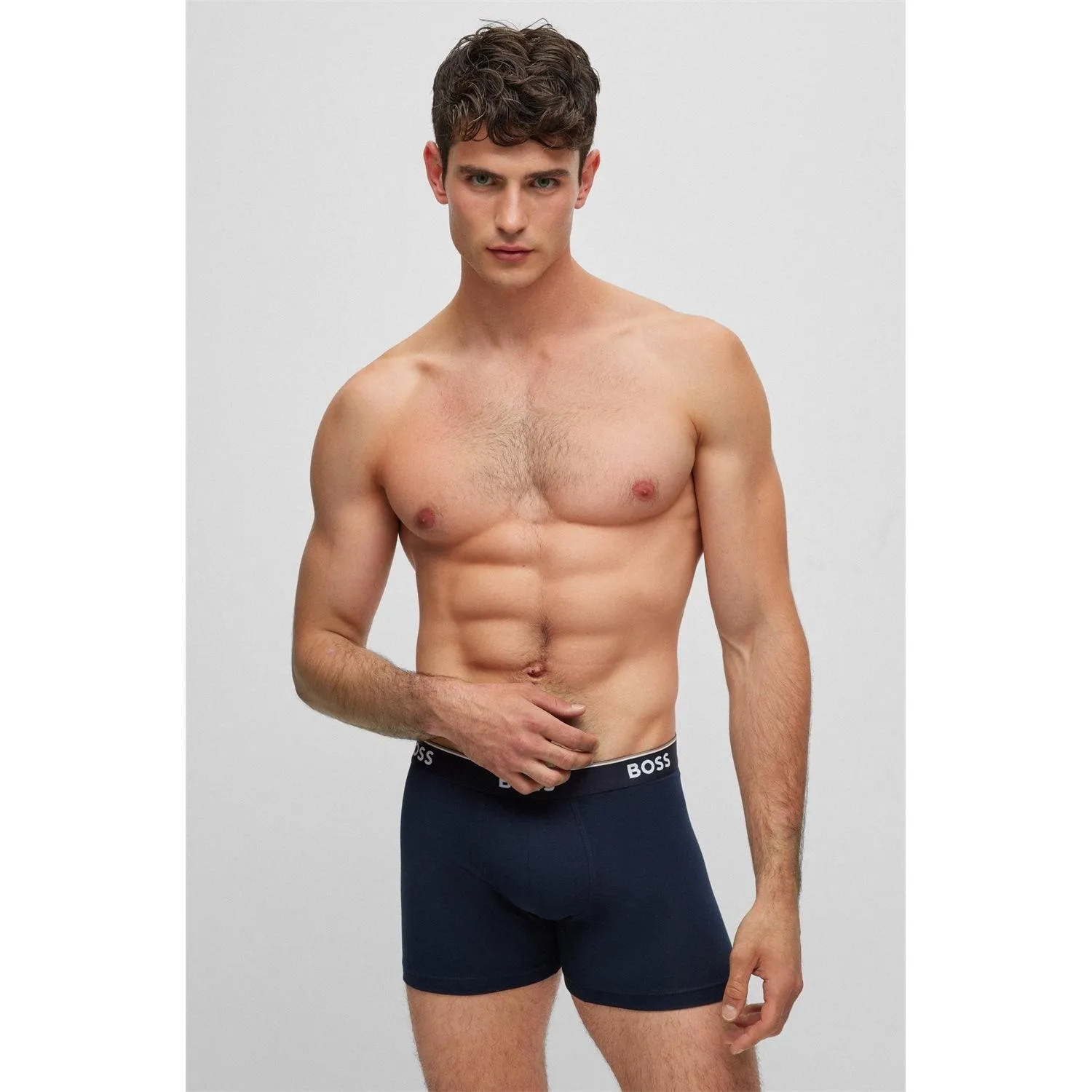 BOSS 3 Pack Power Cotton Stretch Boxer Briefs - Navy