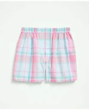Brooks Brothers Men's Cotton Poplin Madras Boxers Light Blue