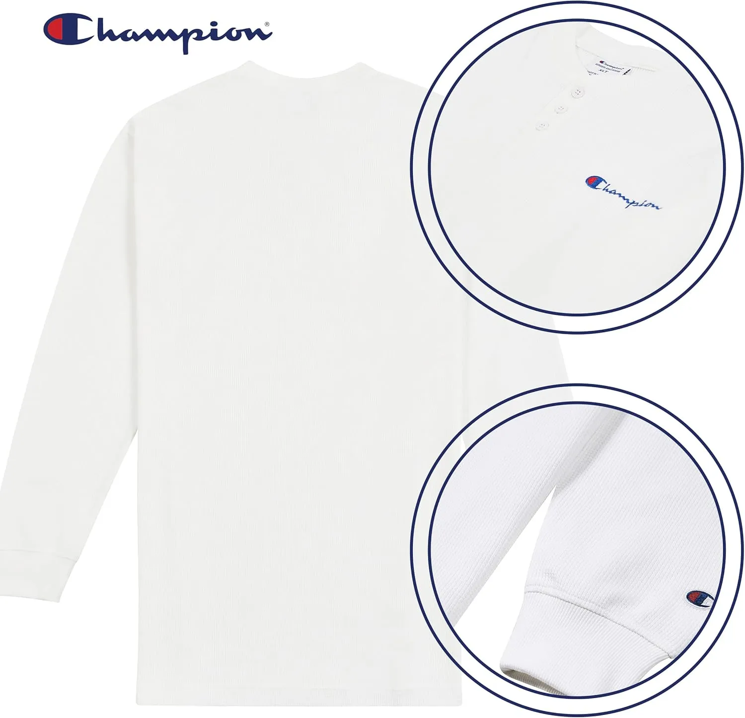 Champion Thermal Heavyweight Long Sleeve Henley Shirts for Men Big and Tall Black