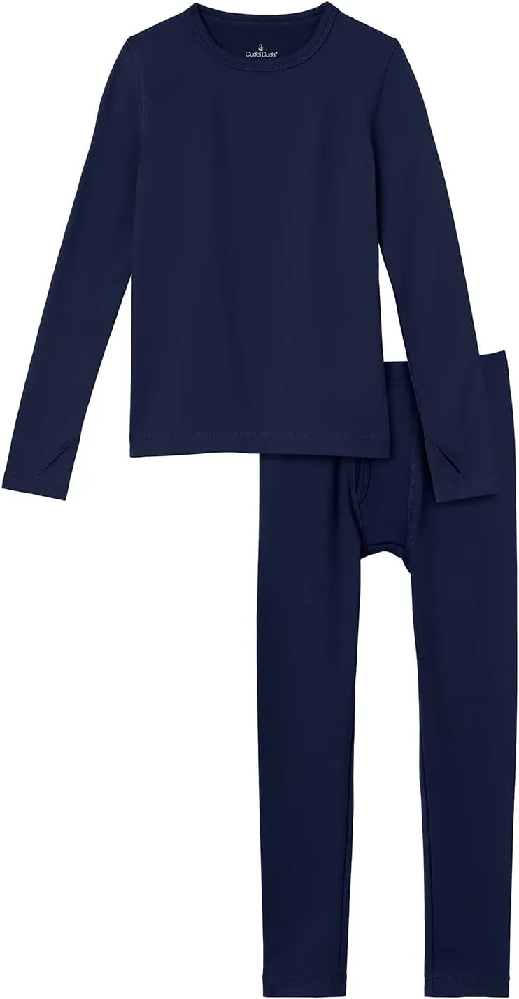 Cuddl Duds Boys Cold Weather Fleece-Lined Thermal Underwear 2-Piece Set - Kids Long Sleeve Top and Leggings Long Johns
