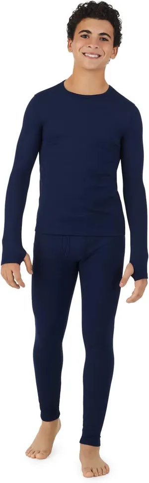 Cuddl Duds Boys Cold Weather Fleece-Lined Thermal Underwear 2-Piece Set - Kids Long Sleeve Top and Leggings Long Johns