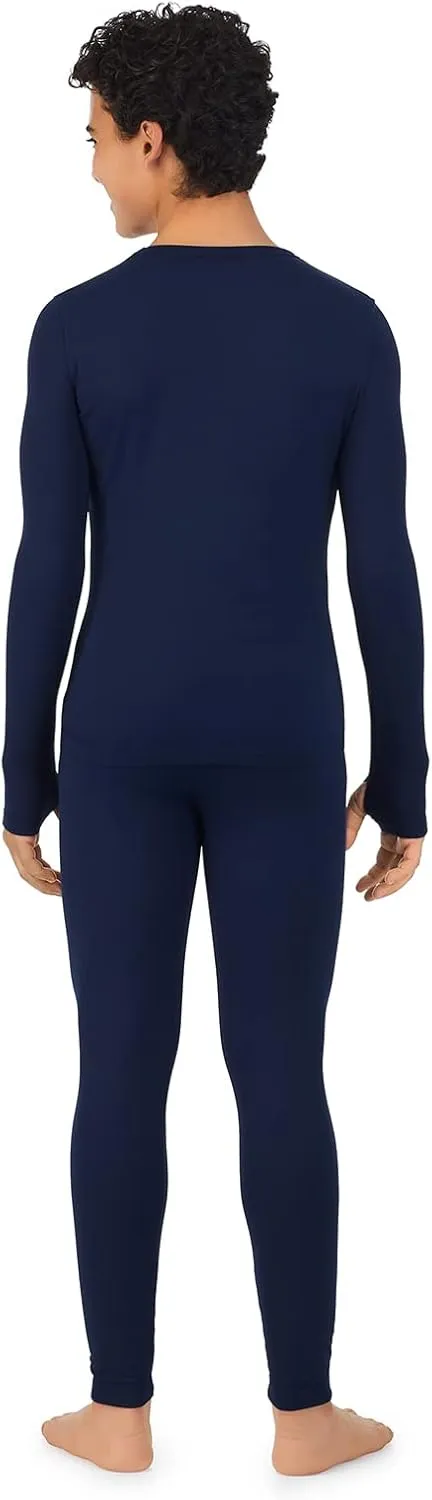 Cuddl Duds Boys Cold Weather Fleece-Lined Thermal Underwear 2-Piece Set - Kids Long Sleeve Top and Leggings Long Johns