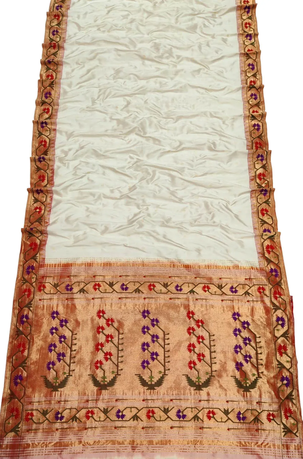 Elegant Off White Paithani Handloom Pure Silk Saree: Timeless Grace and Sophistication