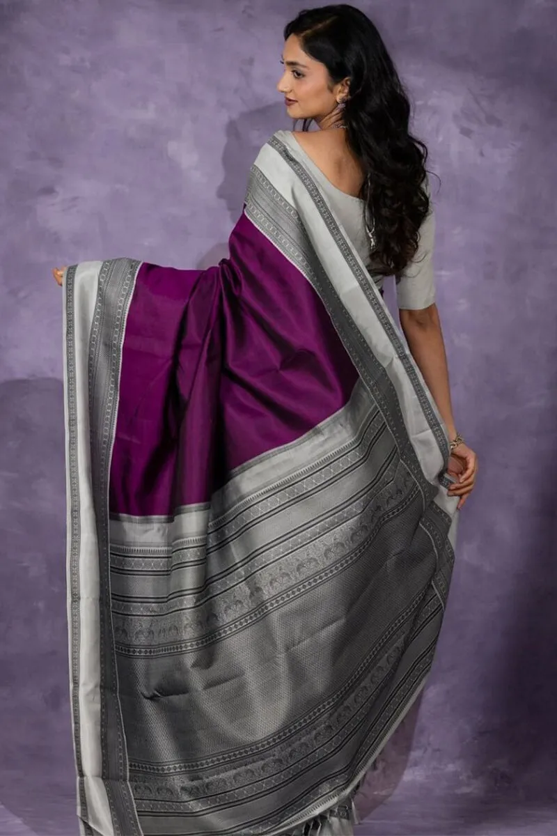 Entrancing Wine Soft Silk Saree With Impressive Blouse Piece