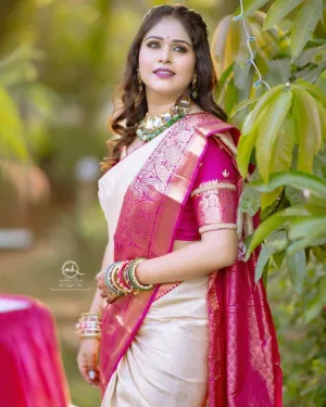 Ephemeral Beige Soft Silk Saree With Pulsating Blouse Piece