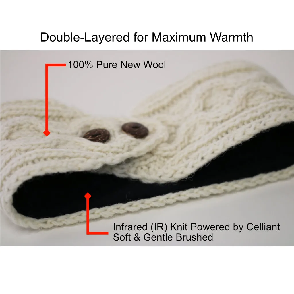 Infrared Knit Lined Wool Headband with Buttons