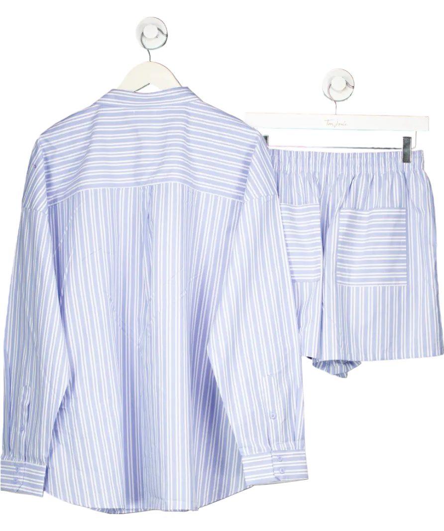 Lounge Underwear 2-piece Blue Oversized Cotton Pinstripe Set -Shirt UK XL And Shorts UK S