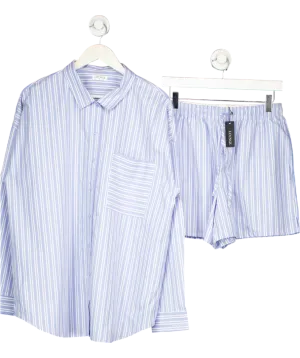 Lounge Underwear 2-piece Blue Oversized Cotton Pinstripe Set -Shirt UK XL And Shorts UK S