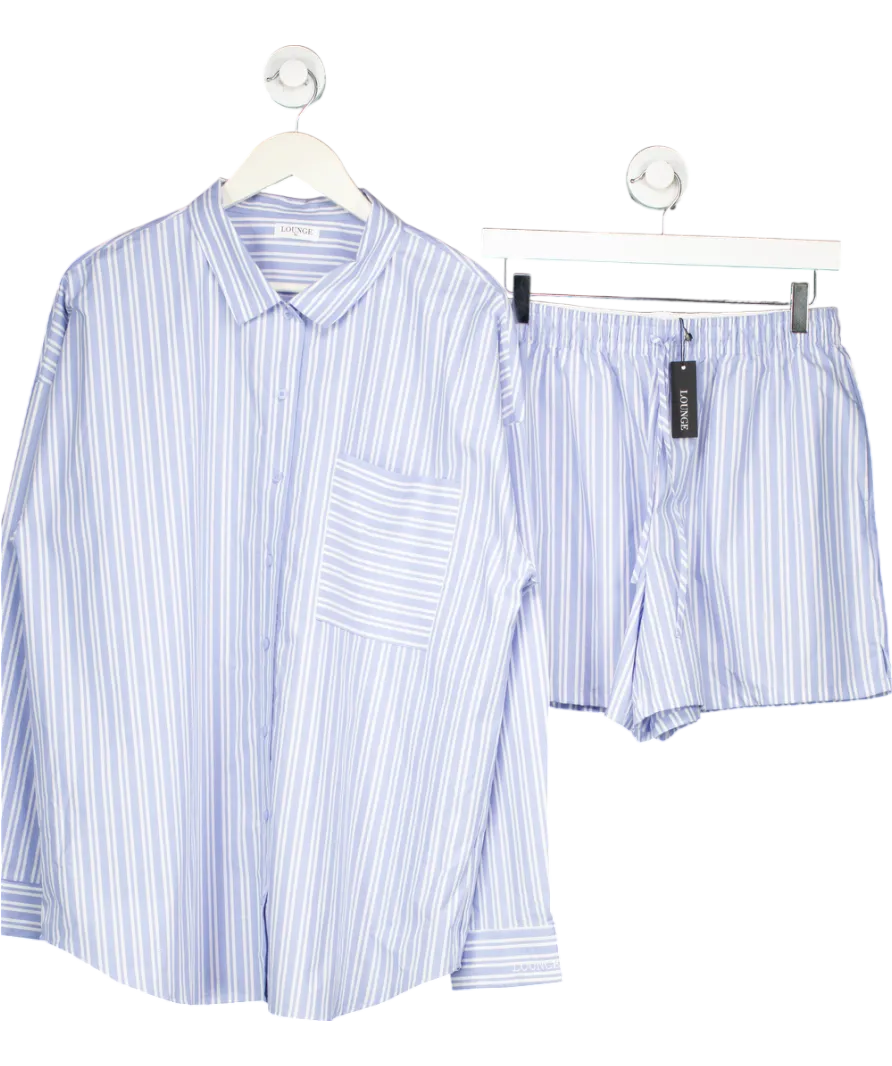 Lounge Underwear 2-piece Blue Oversized Cotton Pinstripe Set -Shirt UK XL And Shorts UK S