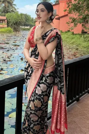 Majestic Black Soft Silk Saree With Confounding Blouse Piece
