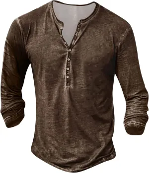 Men's Henley Shirts Long Sleeve Button Down T-Shirts Big and Tall Pullover Sweatshirts Goth Printed T Shirts