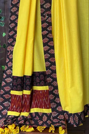 patchwork applique saree - lemon zest & chevron drops