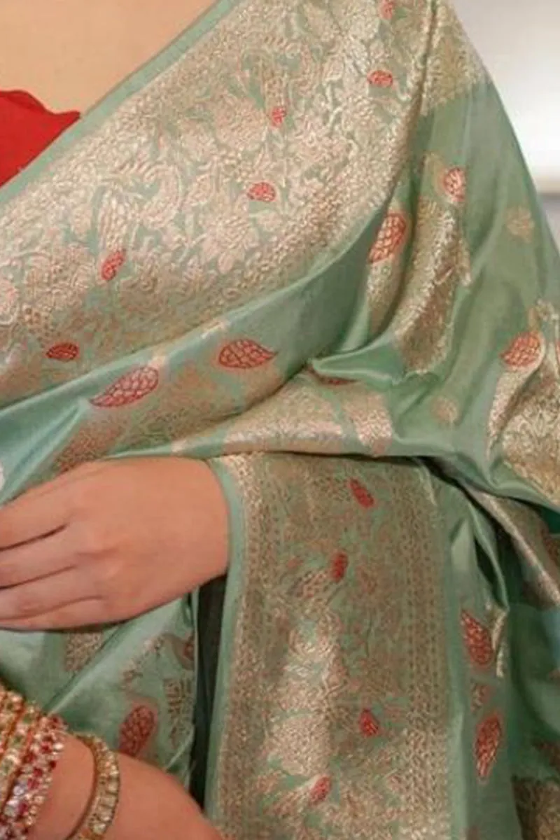 Rhapsody Sea Green Soft Silk Saree With Nebula Blouse Piece