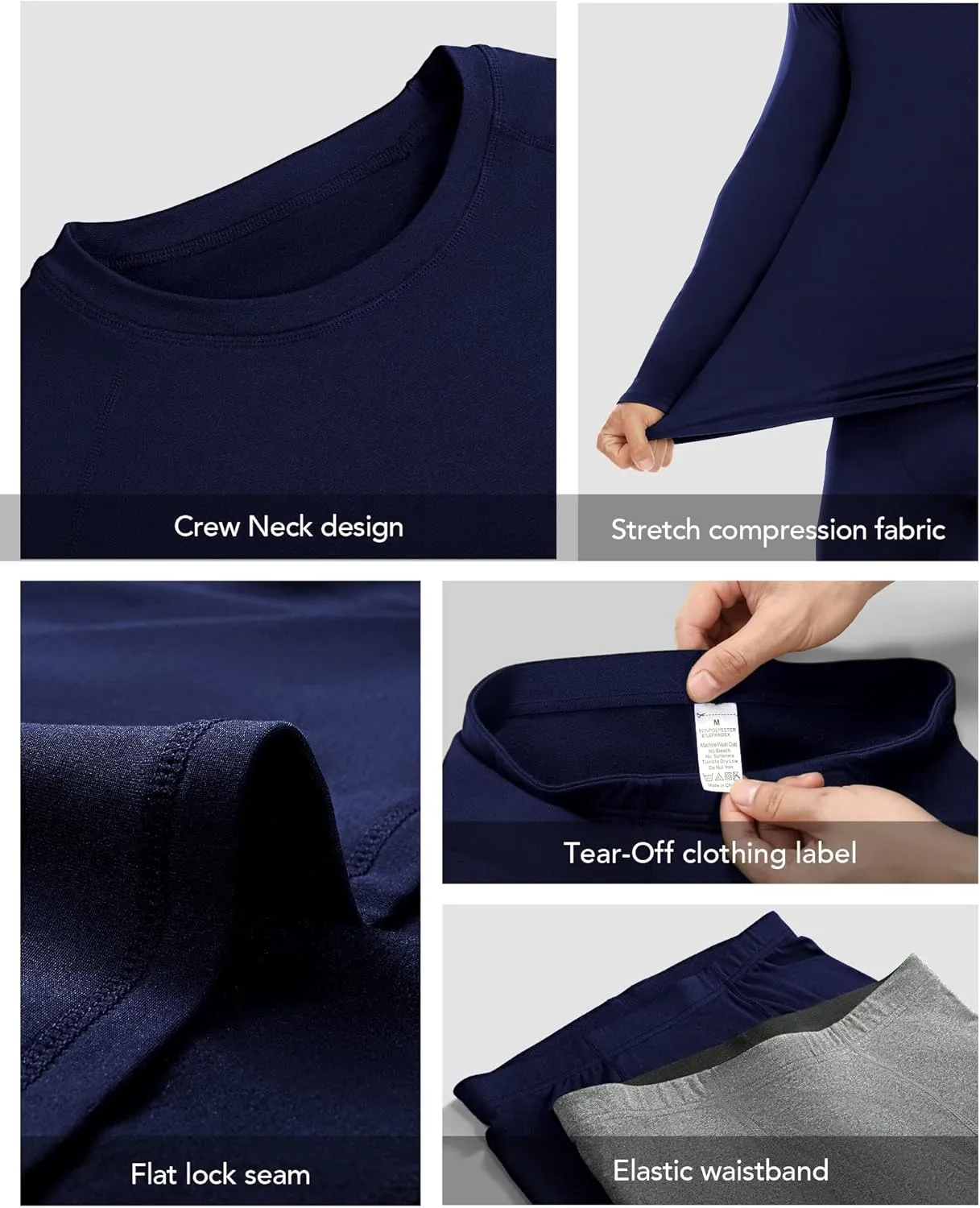 Roadbox Thermal Underwear for Men: Fleece Lined Long Johns Base Layer Cold Weather Winter Ski Thermals Top and Bottom Set