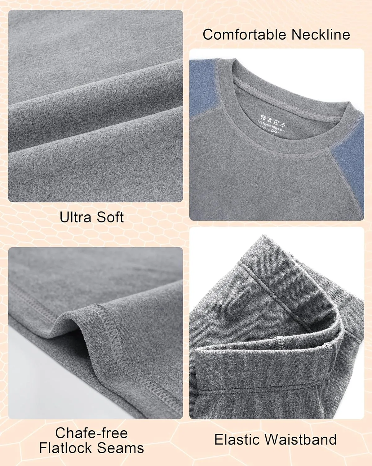 Roadbox Thermal Underwear for Men: Fleece Lined Long Johns Base Layer Cold Weather Winter Ski Thermals Top and Bottom Set