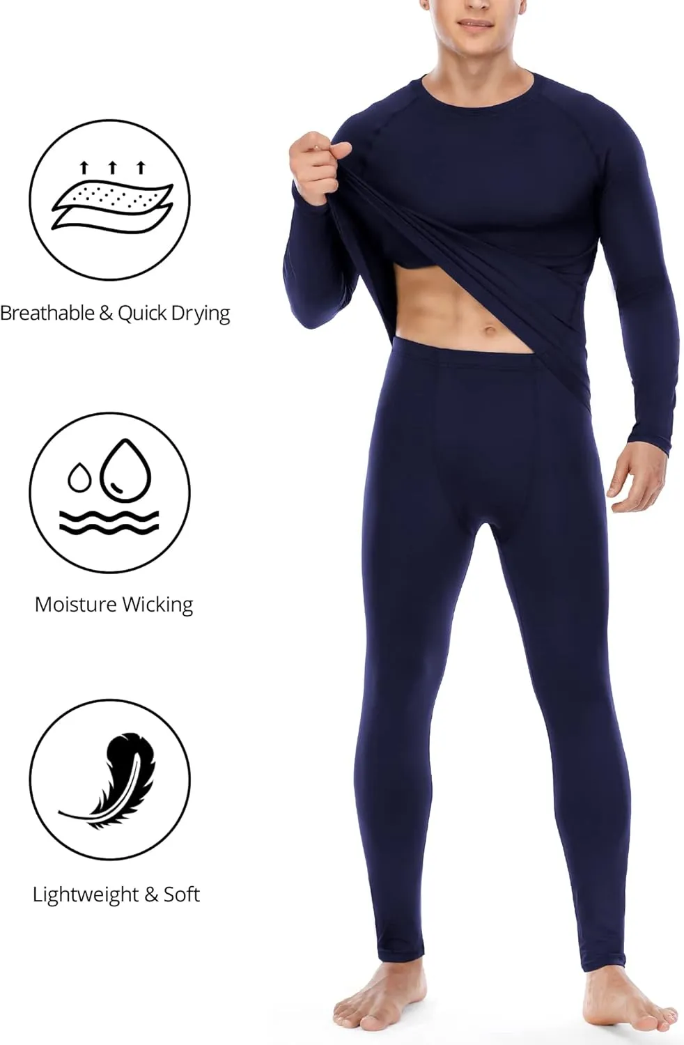 Roadbox Thermal Underwear for Men: Fleece Lined Long Johns Base Layer Cold Weather Winter Ski Thermals Top and Bottom Set