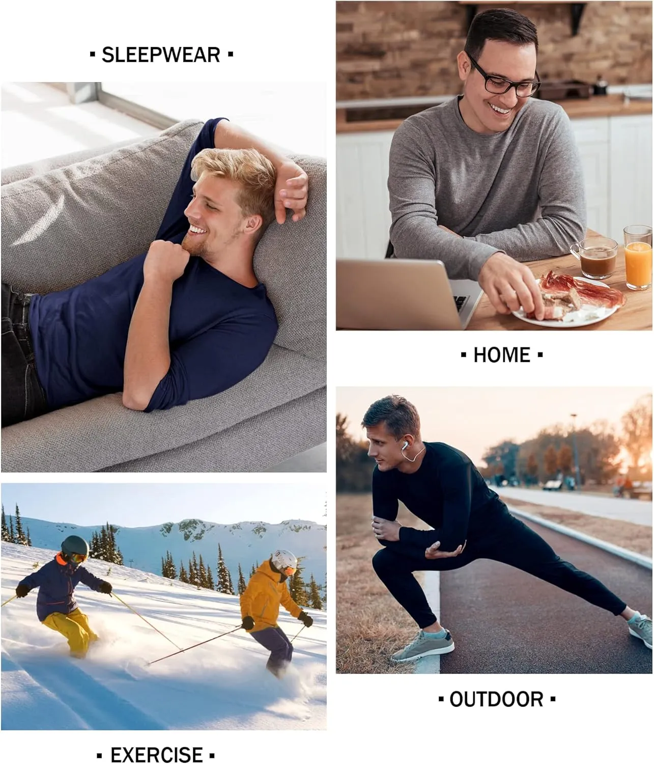 Roadbox Thermal Underwear for Men: Fleece Lined Long Johns Base Layer Cold Weather Winter Ski Thermals Top and Bottom Set