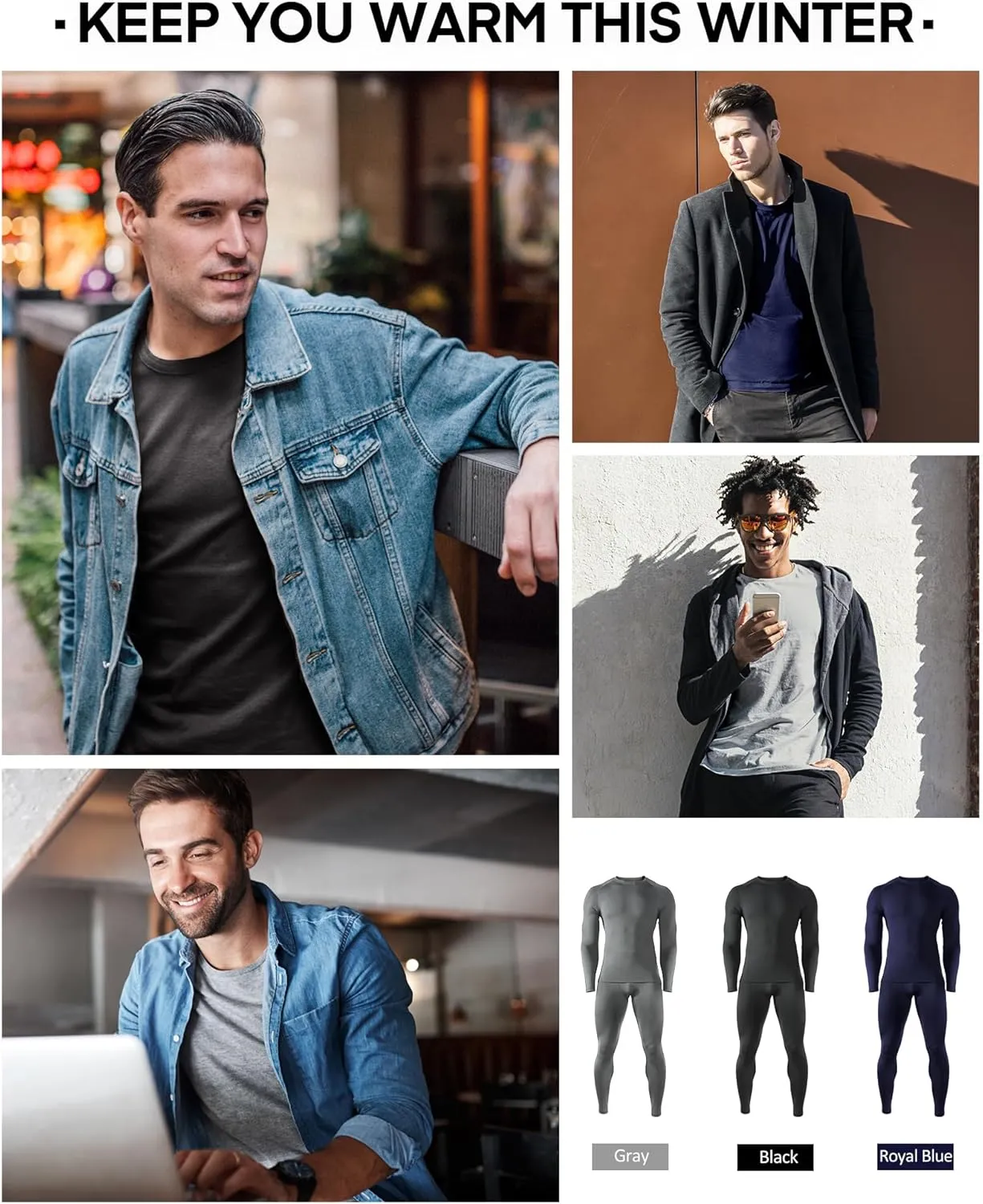 Roadbox Thermal Underwear for Men: Fleece Lined Long Johns Base Layer Cold Weather Winter Ski Thermals Top and Bottom Set