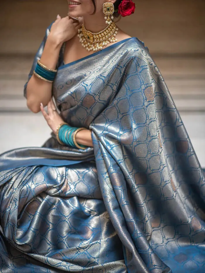 Scrumptious Blue Soft Silk Saree With Tremendous Blouse Piece