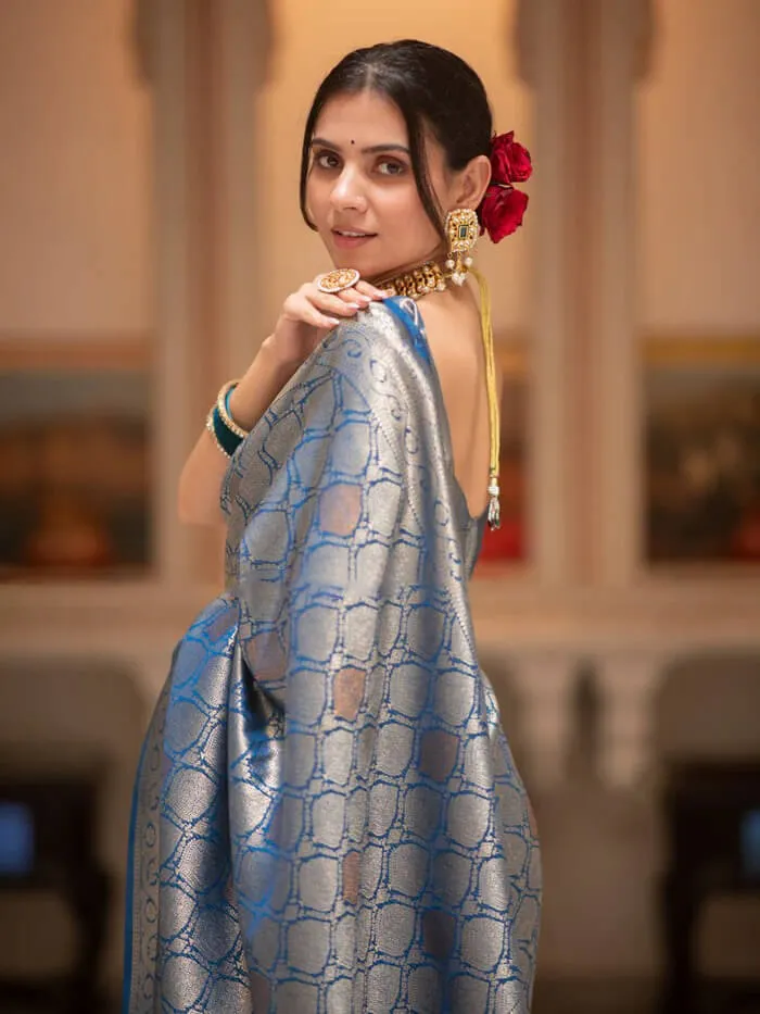 Scrumptious Blue Soft Silk Saree With Tremendous Blouse Piece