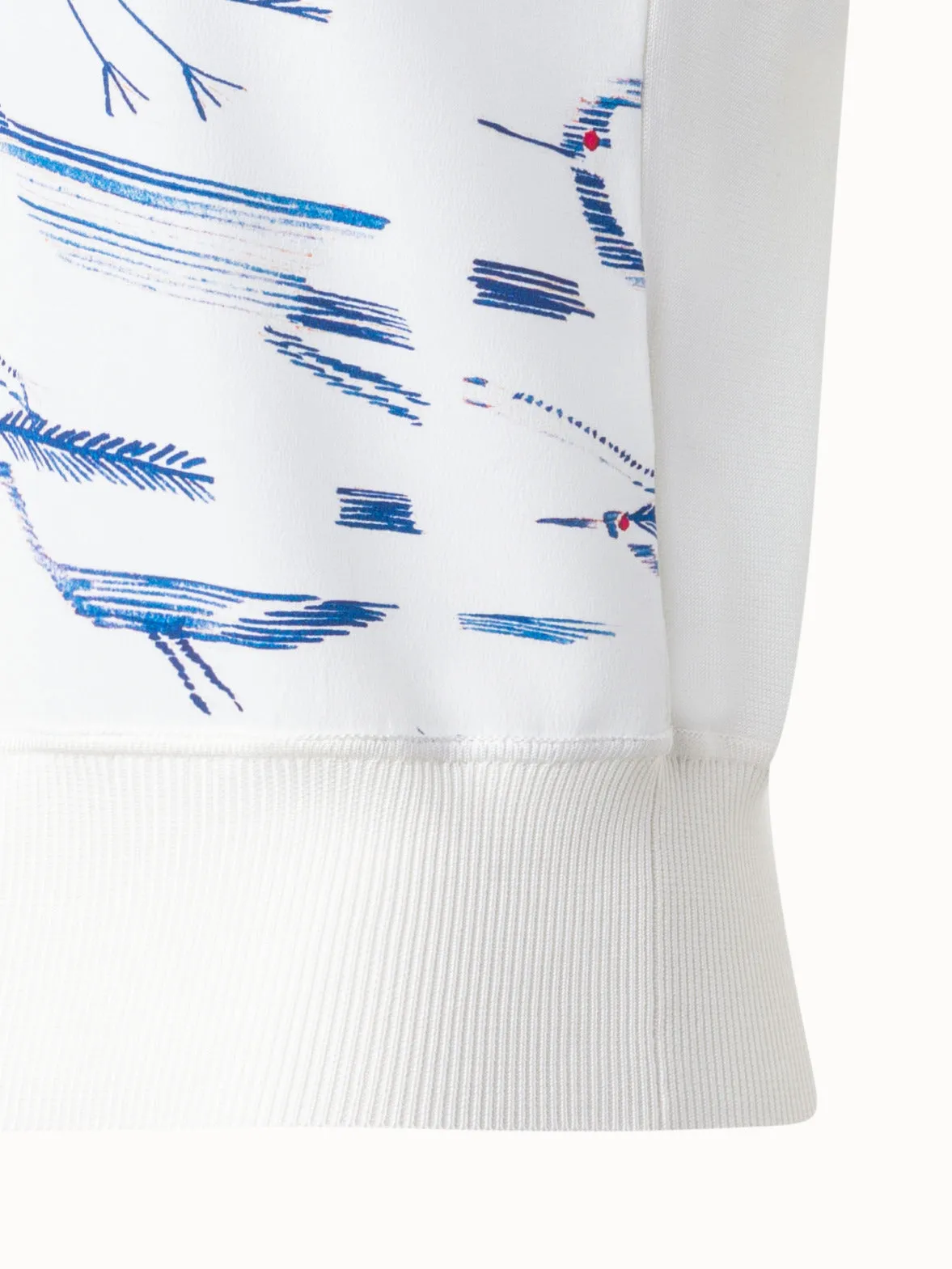 Silk Knit Top with Kasuri Bird Print