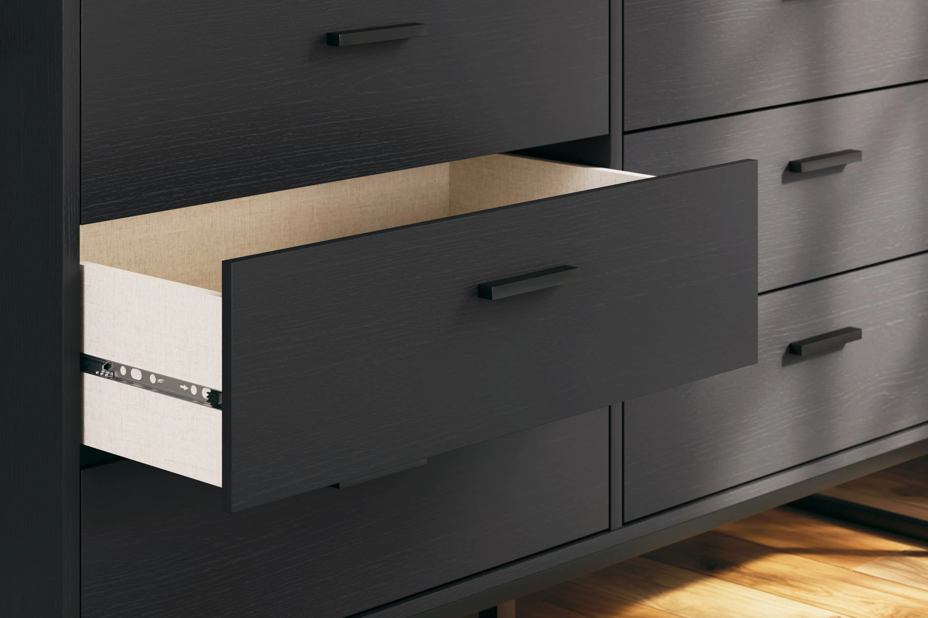 Socalle Queen Panel Platform Bed with Dresser in Black