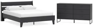 Socalle Queen Panel Platform Bed with Dresser in Black