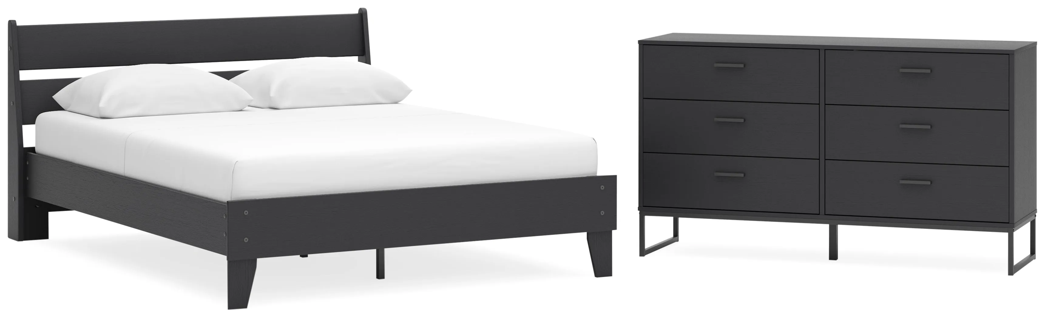 Socalle Queen Panel Platform Bed with Dresser in Black