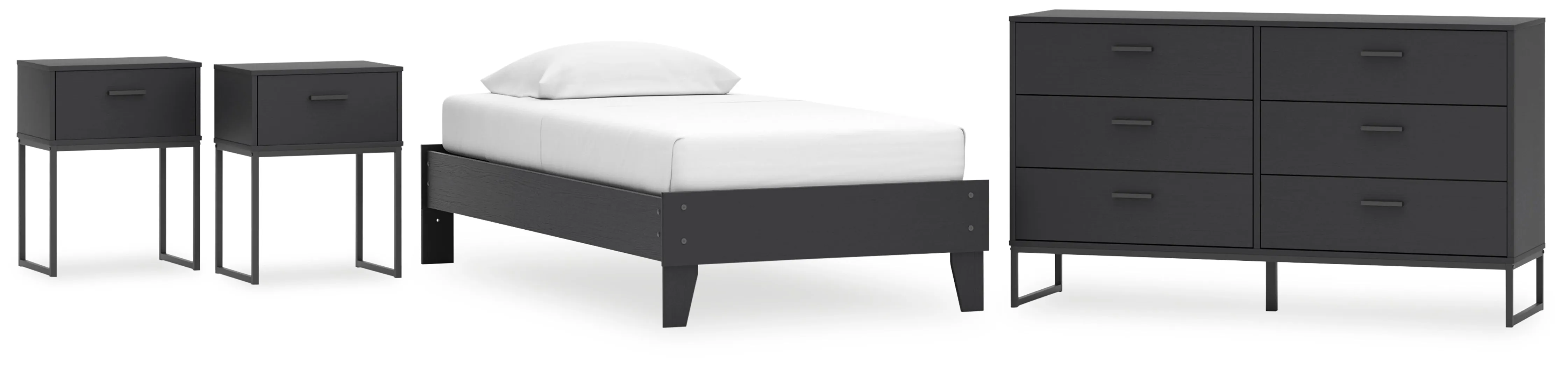 Socalle Twin Platform Bed with Dresser and 2 Nightstands in Black