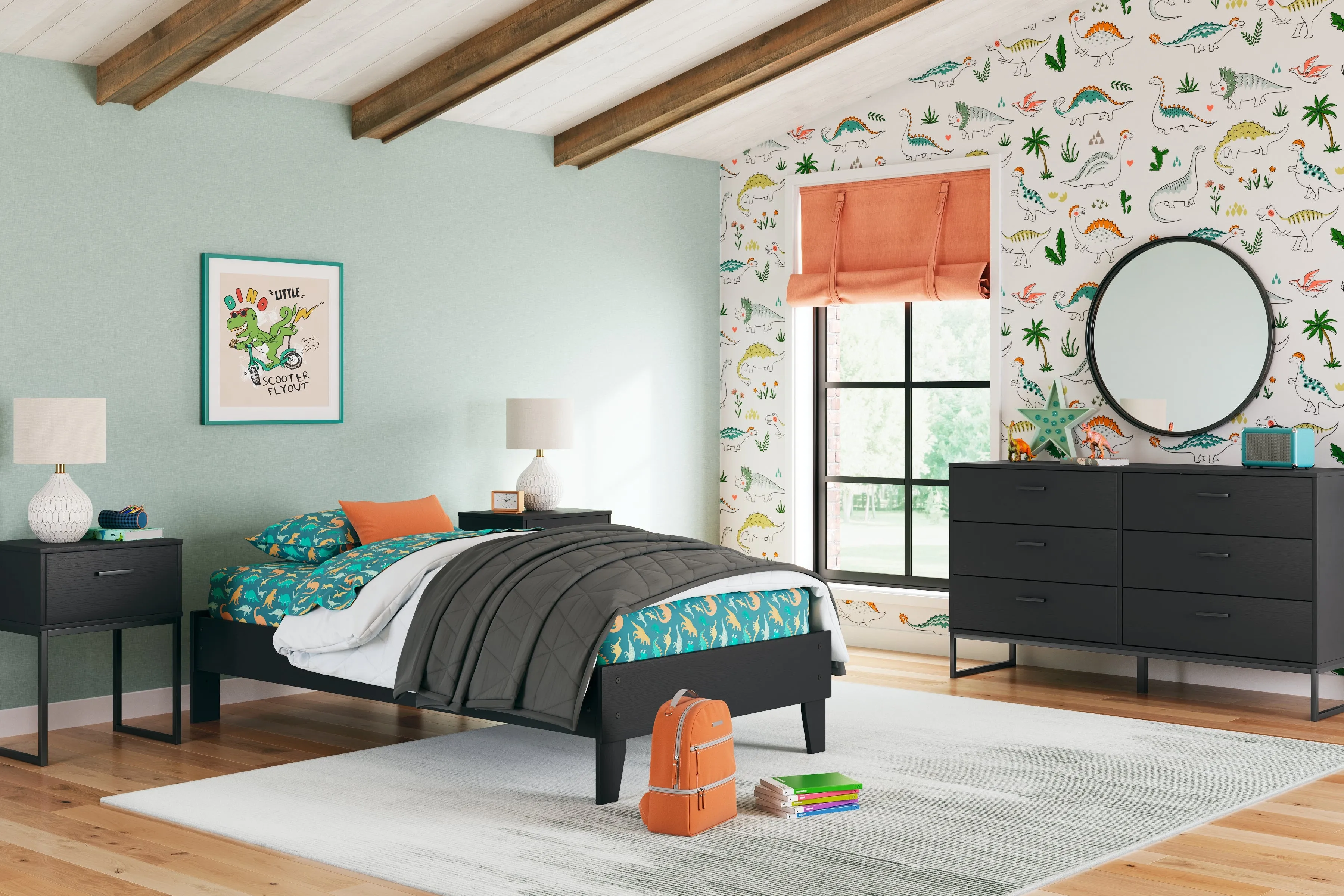 Socalle Twin Platform Bed with Dresser and 2 Nightstands in Black