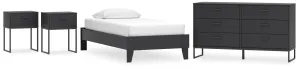 Socalle Twin Platform Bed with Dresser and 2 Nightstands in Black