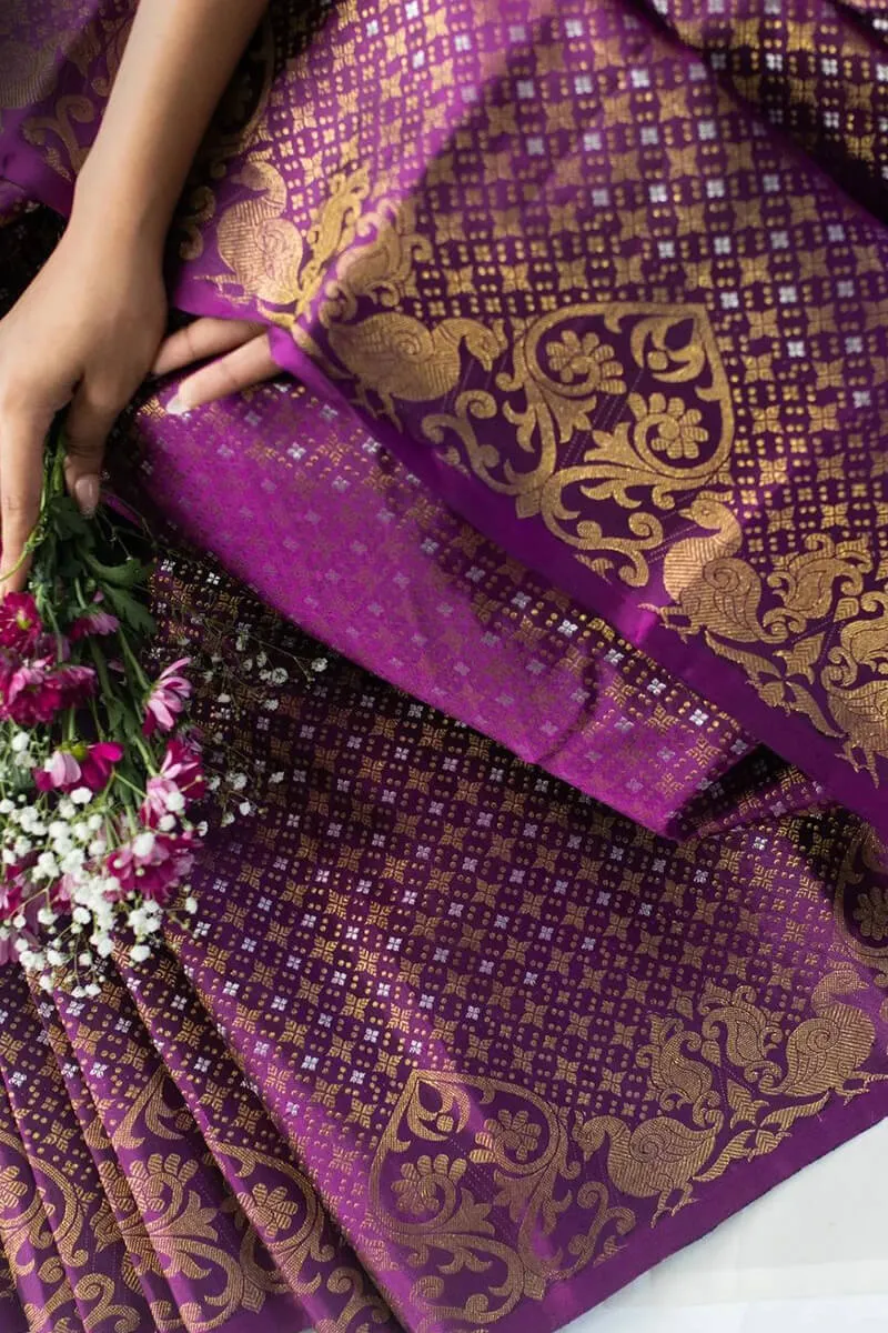 Sonorous Purple Soft Silk Saree With Zephyr Blouse Piece