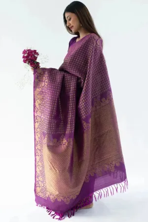 Sonorous Purple Soft Silk Saree With Zephyr Blouse Piece