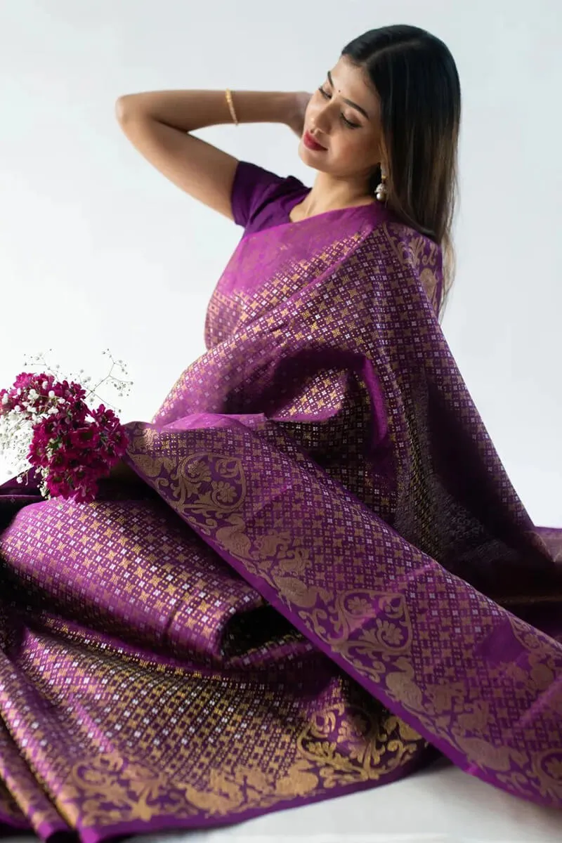 Sonorous Purple Soft Silk Saree With Zephyr Blouse Piece