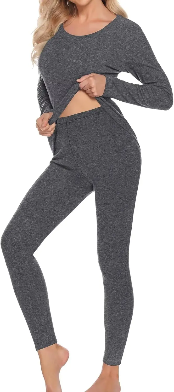 SWOMOG Couple Thermal Underwear Sets Women & Men Ultra Soft Long Johns Base Layer Fleece Lined Warm Top & Bottom