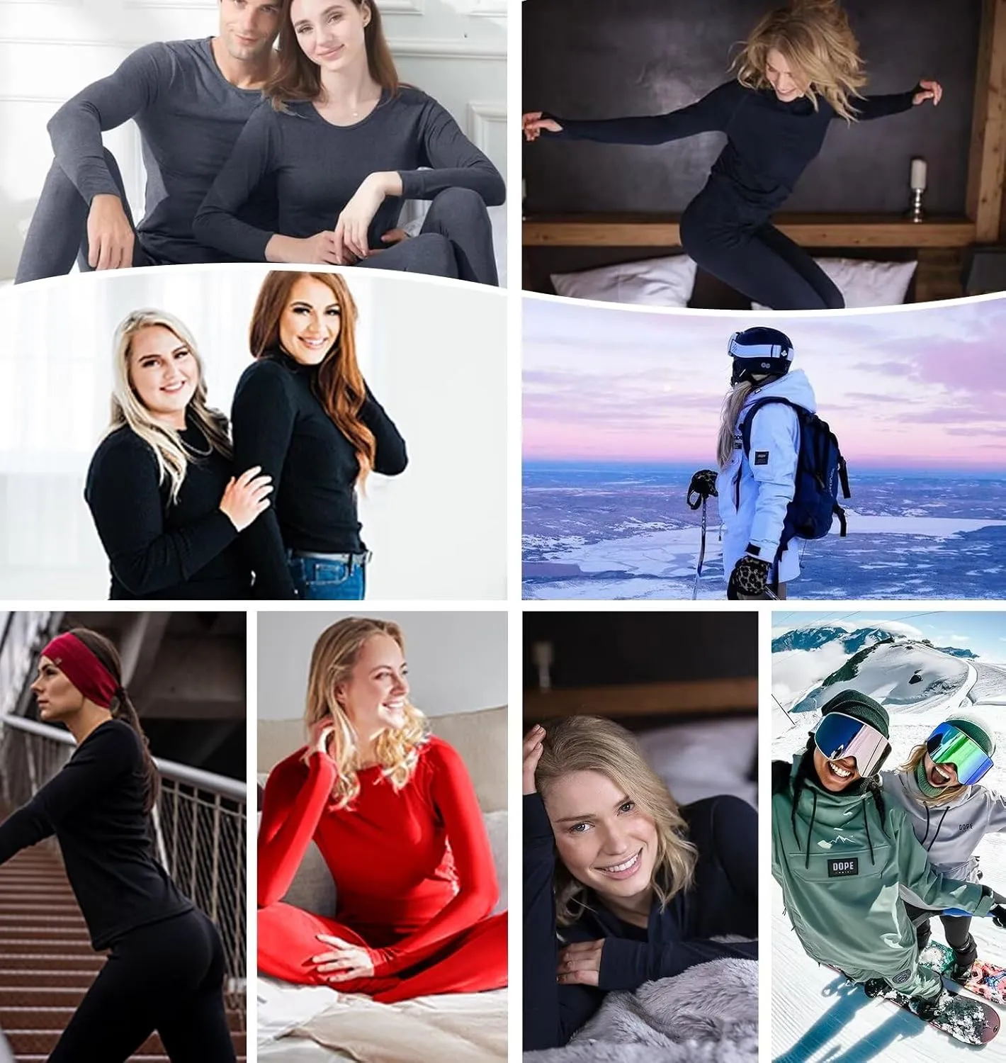 SWOMOG Couple Thermal Underwear Sets Women & Men Ultra Soft Long Johns Base Layer Fleece Lined Warm Top & Bottom